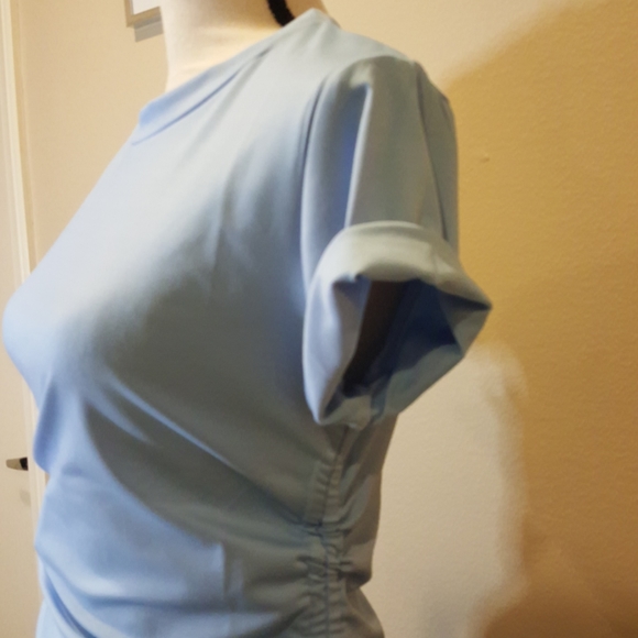 Blue Drawstring Ruched Short Sleeve Dress New - Picture 5 of 7